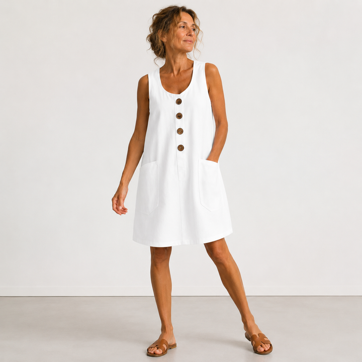 Emilia Ärmelloses Leinenmix-Kleid in Weiß