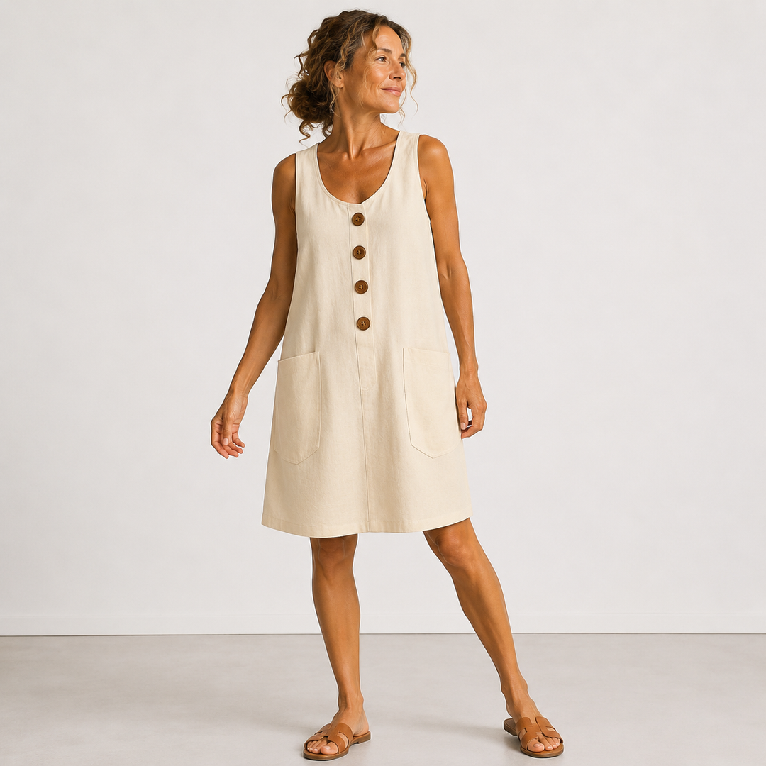 Emilia Ärmelloses Leinenmix-Kleid in Beige