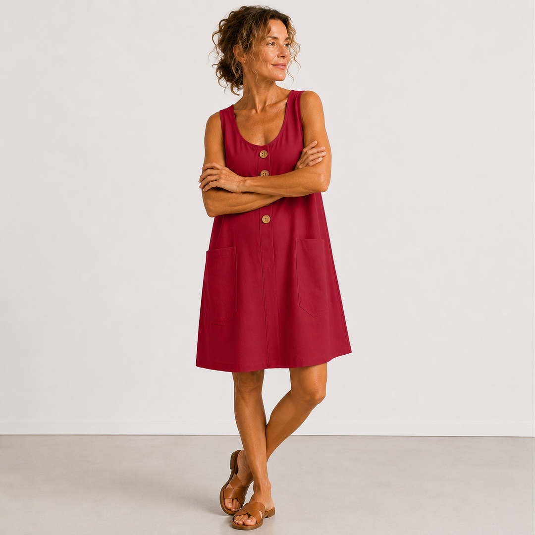 Emilia Ärmelloses Leinenmix-Kleid in Weinrot