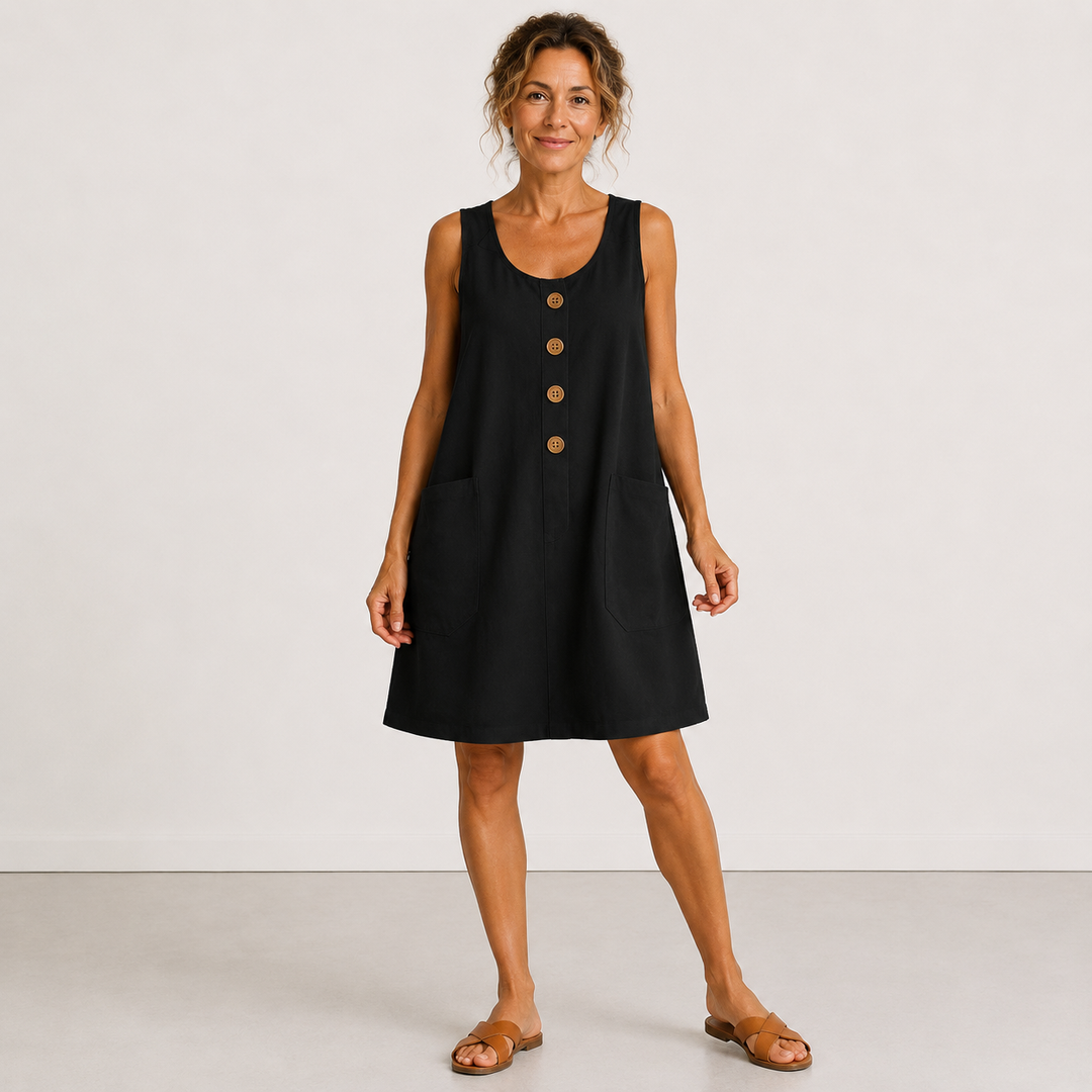 Emilia Ärmelloses Leinenmix-Kleid in Schwarz