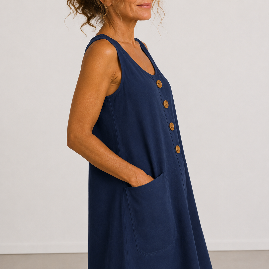 Emilia Leinenmix-Kleid in Dunkelblau – Seitenansicht