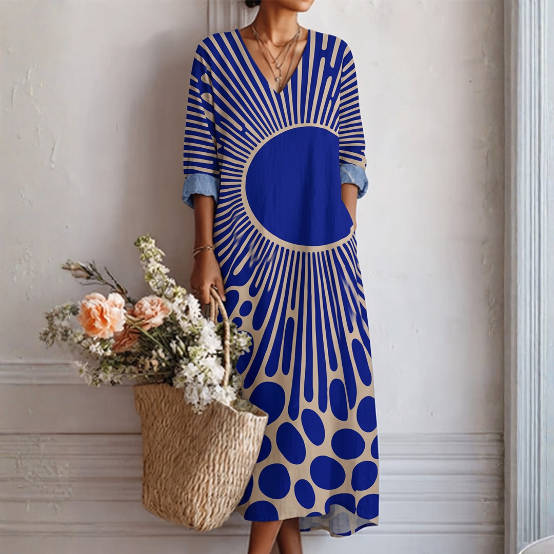 Eva Maxikleid mit grafischem Print – Gesamtansicht
