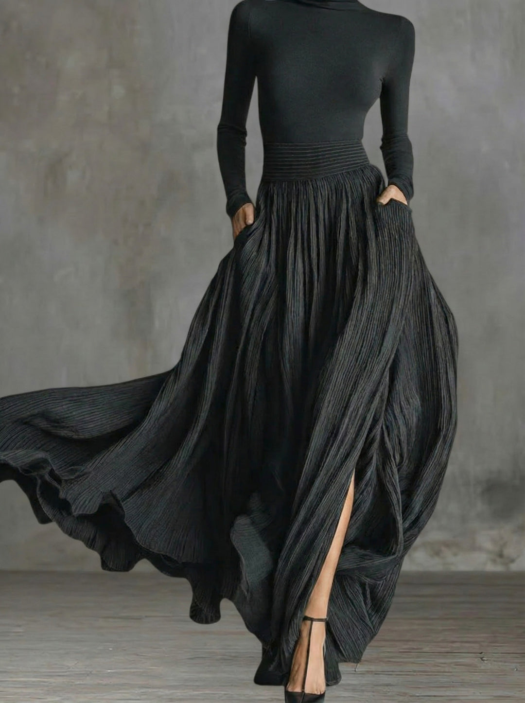 Rachel Maxikleid in Schwarz, Gesamtansicht