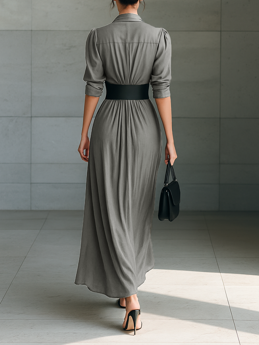 Zéphyrine plissiertes Maxikleid in Grau, Gesamtansicht