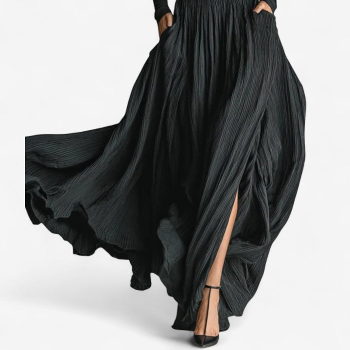 Rachel Maxikleid in Schwarz, Detail des Oberteils