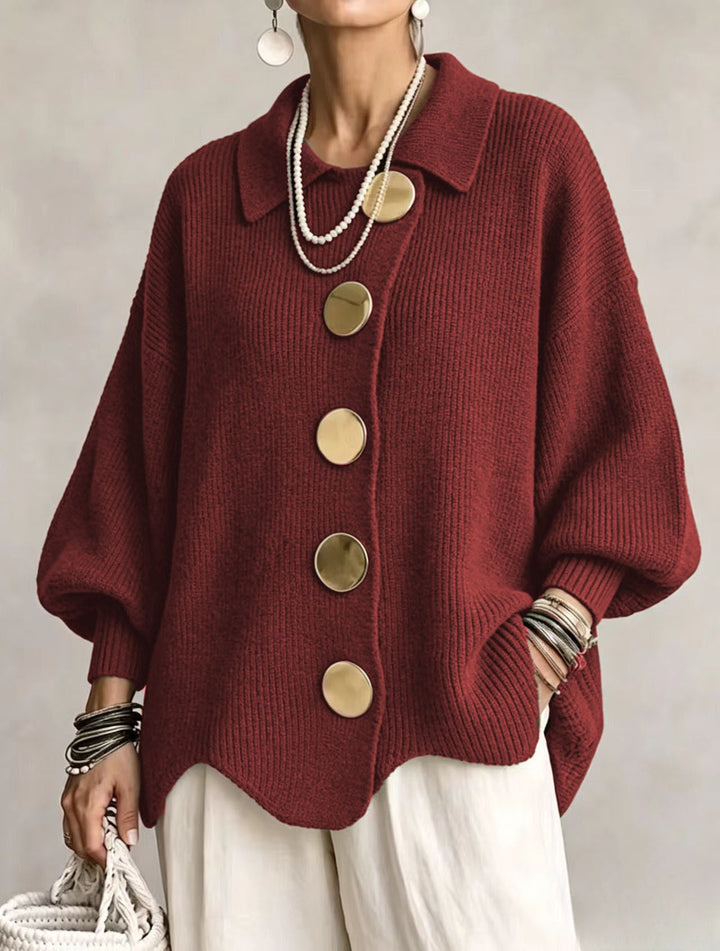 Isadora Oversize-Cardigan mit goldfarbenen Knöpfen in Bordeaux