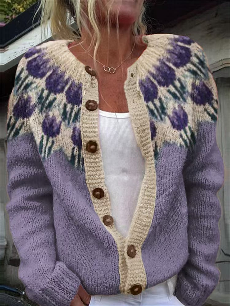 Evanthea™ Strickjacke in Flieder mit cremefarbener Blütenpasse