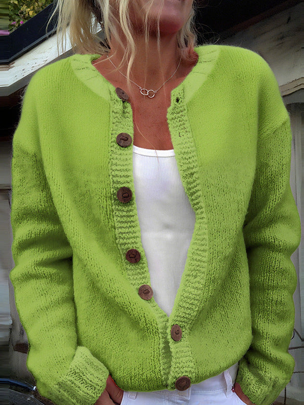 Foxfield™ Strickjacke in Limettengrün mit runden Zierknöpfen
