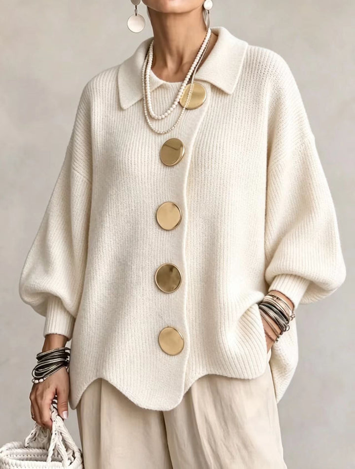 Isadora Oversize-Cardigan mit goldfarbenen Knöpfen in Creme