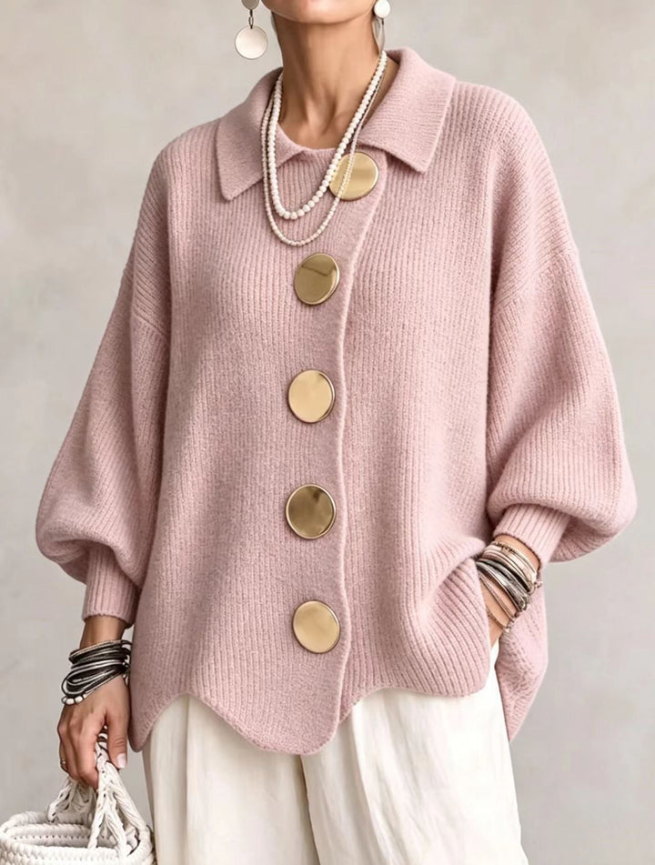Isadora Oversize-Cardigan mit goldfarbenen Knöpfen in Rosa