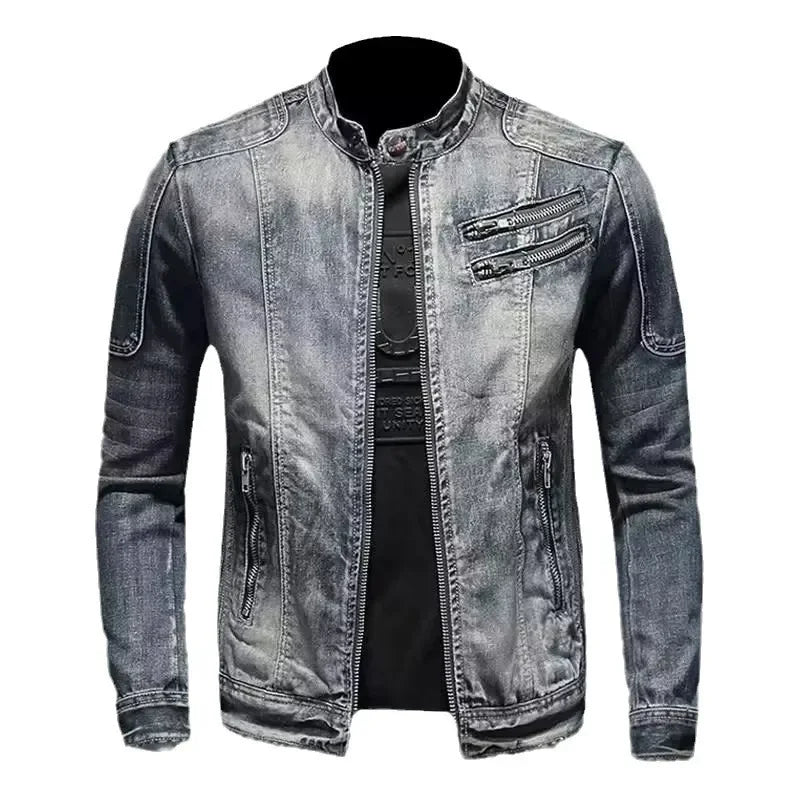 Klausdenim Washed-Denim-Jacke mit Stehkragen
