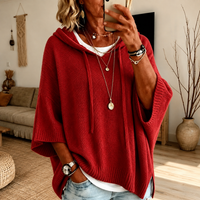 Claire™ | Kapuzen-Poncho-Pullover in Rot