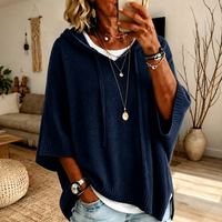 Juliette™ | Kapuzen-Poncho-Pullover in Marineblau