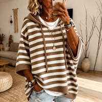 Mathilde™ | Gestreifter Kapuzen-Poncho-Pullover in Braun-Weiß