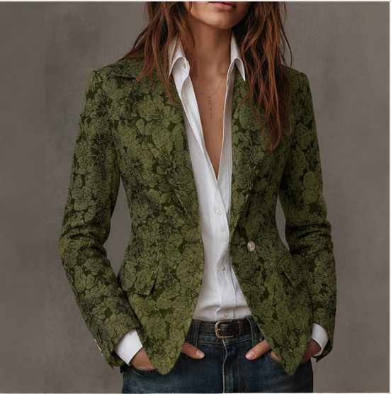 Estelle™ Blazer im Jacquard-Look in Olivgrün – Vorderansicht