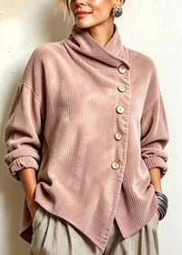 Olivia™ | Cord-Bluse mit Wickelkragen und schräger Knopfleiste in Altrosa