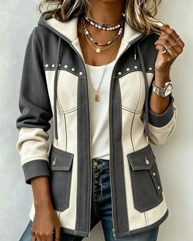 Véronique™ Kapuzenjacke in Anthrazit/Creme