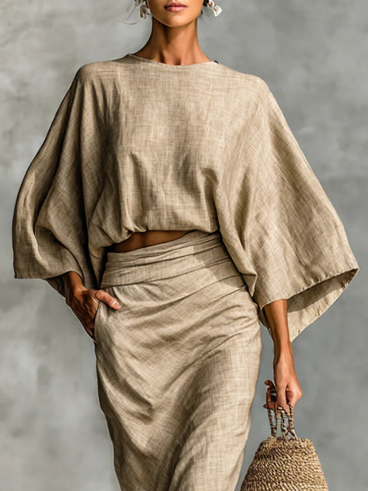 Julia Zweiteiler mit Rock in Khaki