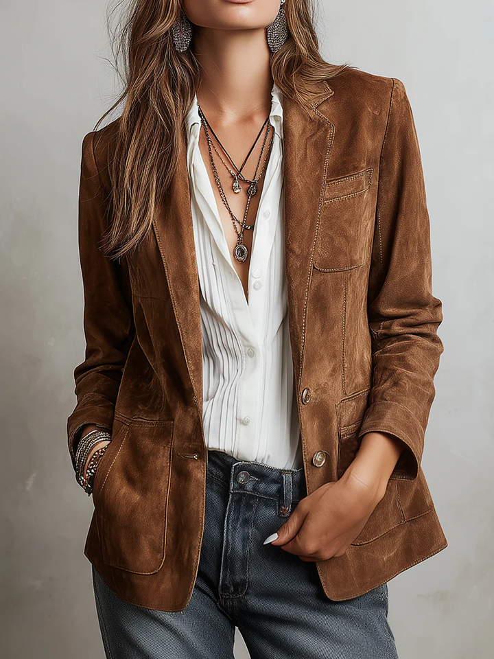 Marcelle™ Blazer in Wildlederoptik in Braun – Vorderansicht