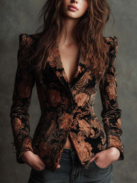 Bertille™ | Taillierter Blazer mit bronzefarbenem Barockmuster