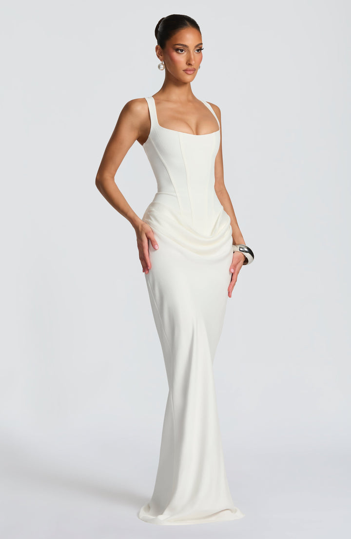 Éléonore Maxikleid in Weiß, Detail des Oberteils