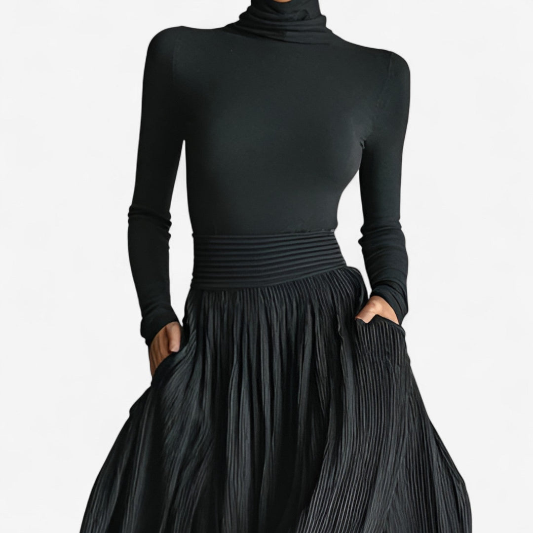 Rachel Maxikleid in Schwarz mit hoher Taille