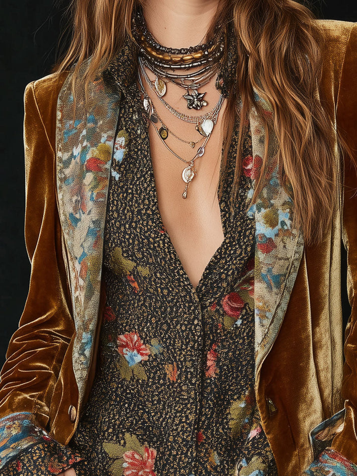 Marcelline™ Blazer – Detail Schalkragen im Blumenmuster