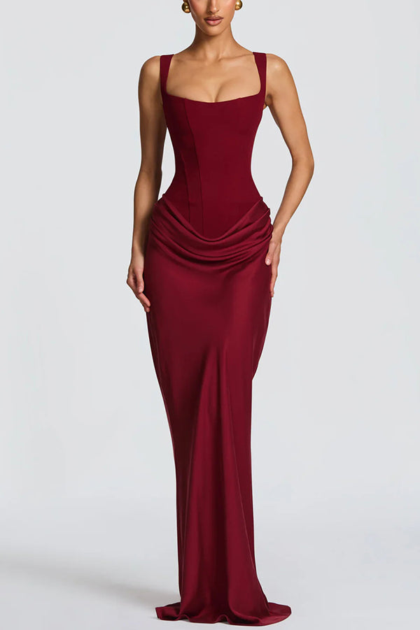 Éléonore Maxikleid in Bordeaux mit eckigem Ausschnitt