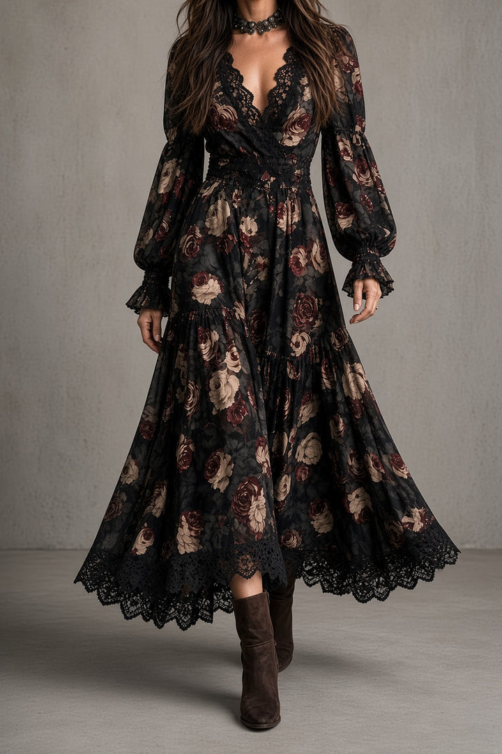 Elena™ Kleid in Schwarz mit Blumenmuster