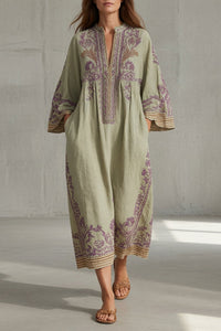 Elena™ | Kaftan-Kleid mit Stickerei und Taschen