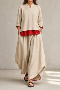 Avery™ | Zweiteiler mit Tunika, roter Kontrastlage und weiter Hose
