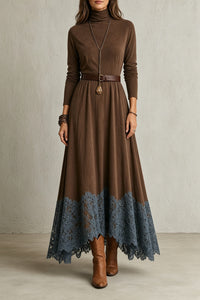 Sarah™ | Maxikleid mit hohem Kragen und Spitzensaum