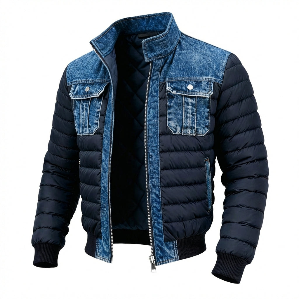 Tobiasdenim Steppjacke mit Denim-Einsätzen, Vorderansicht