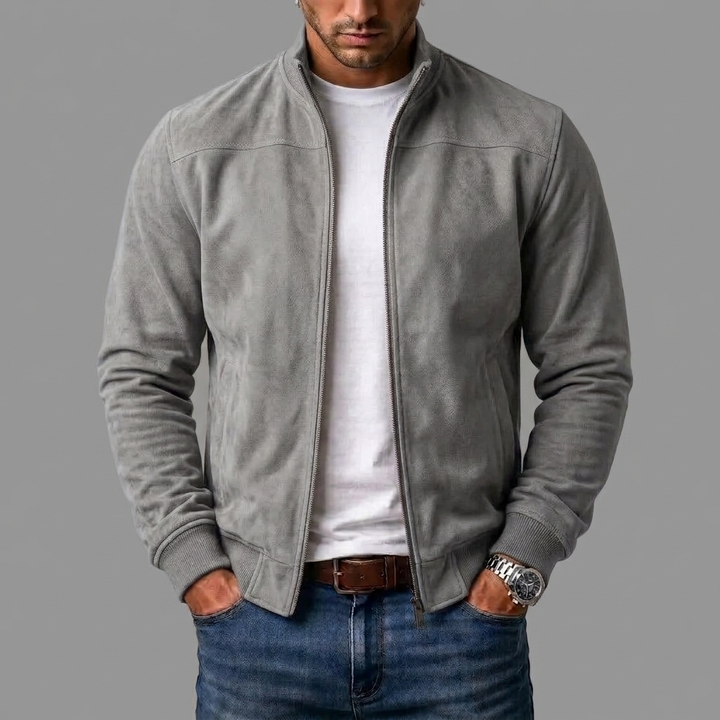Blouson in Wildlederoptik mit Stehkragen und Rippbündchen, Farbe Grau