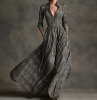 Imogen™ | Fließendes Maxikleid mit Karomuster und Knopfleiste