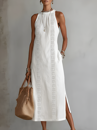 Jimena™ | Leinen-Midikleid mit Mao-Kragen