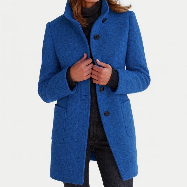 Midi-Mantel mit Stehkragen und aufgesetzten Taschen, Farbe Dunkelblau
