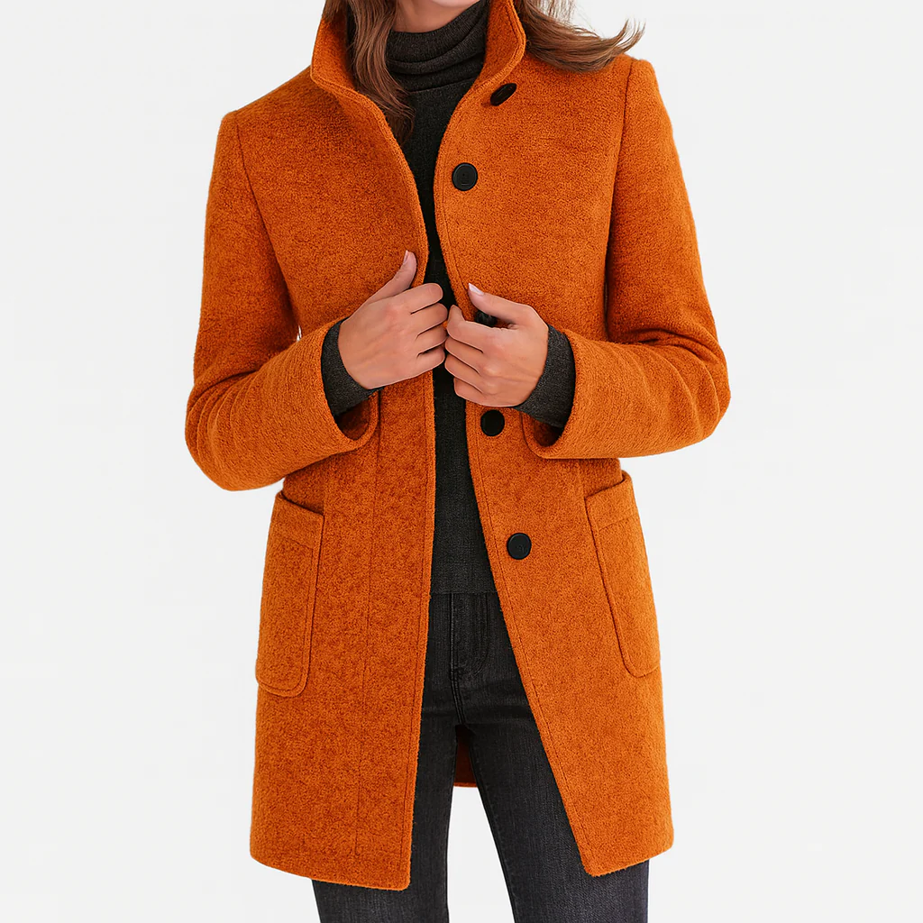 Midi-Mantel mit Stehkragen und aufgesetzten Taschen, Farbe Orange