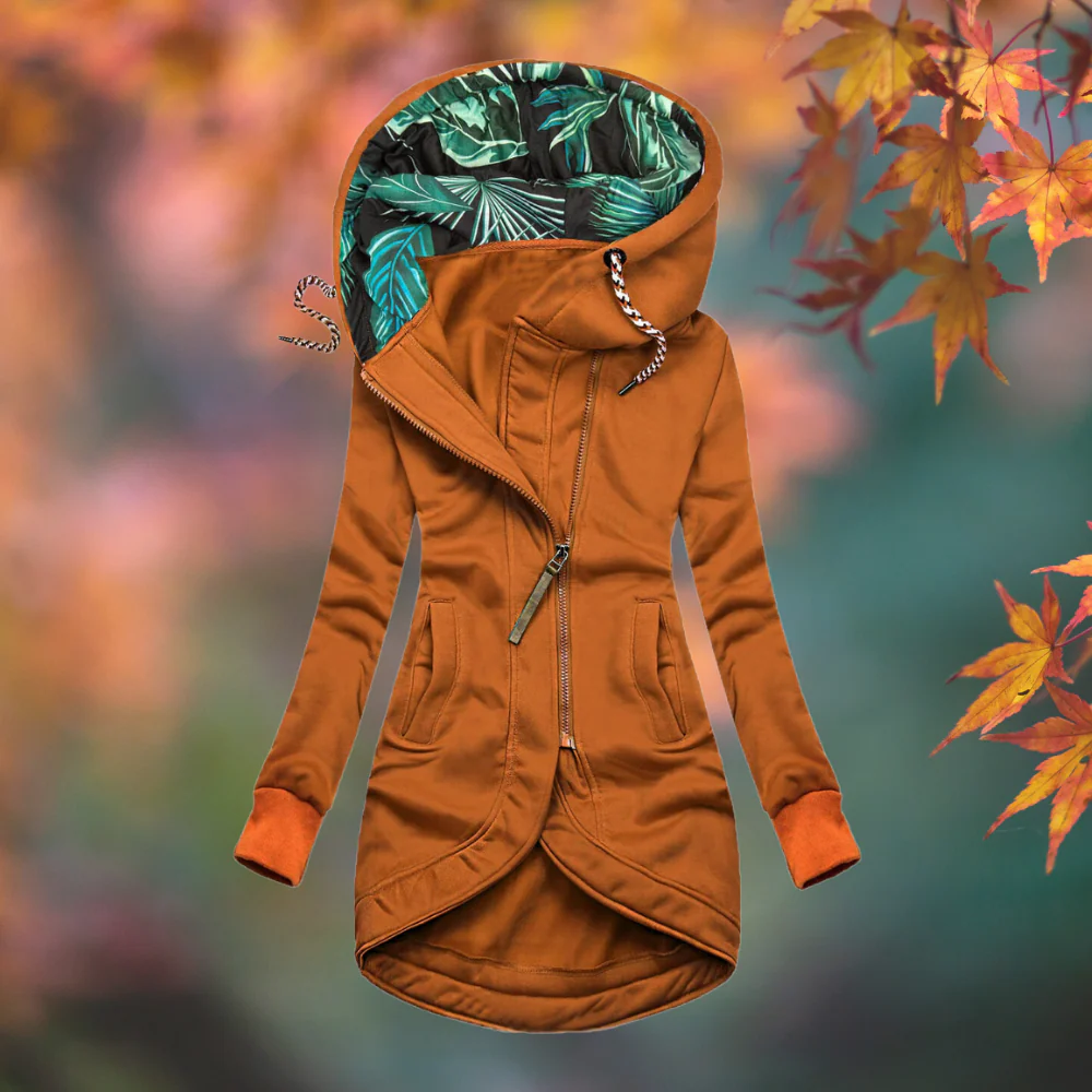 Sigrid Kapuzenparka in Orange mit gemustertem Kapuzenfutter