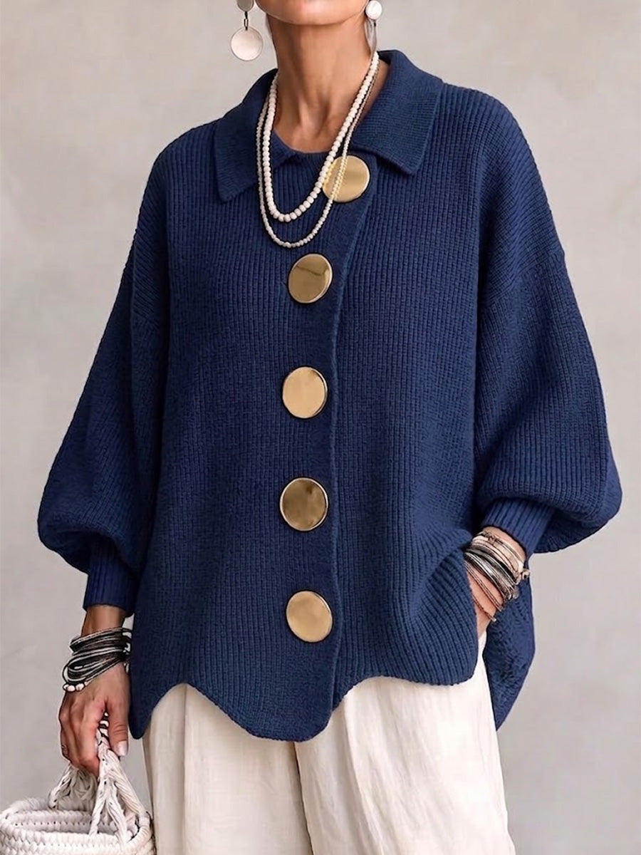 Isadora Oversize-Cardigan mit goldfarbenen Knöpfen in Marineblau