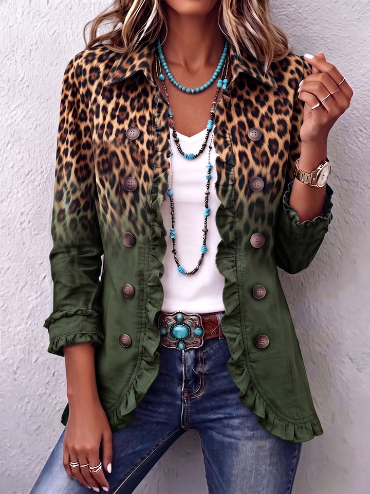 Cassandre™ Jacke mit Leoparden-Farbverlauf in Olivgrün – Vorderansicht