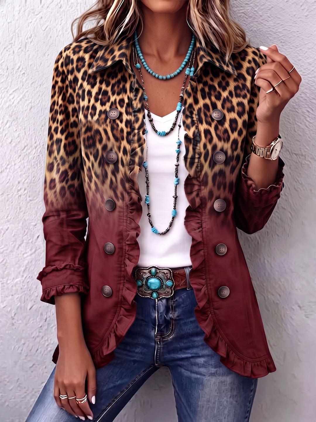 Cassandre™ Jacke mit Leoparden-Farbverlauf in Bordeaux – Vorderansicht