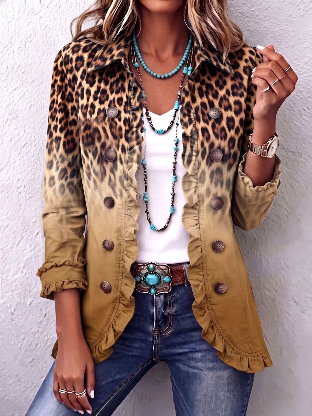 Cassandre™ Jacke mit Leoparden-Farbverlauf in Kamel – Vorderansicht