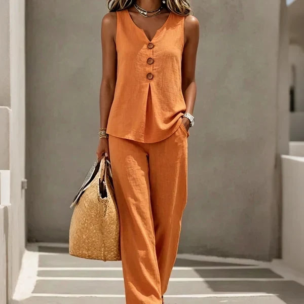 Zweiteiler mit ärmellosem Top und weiter Hose, Farbe Orange