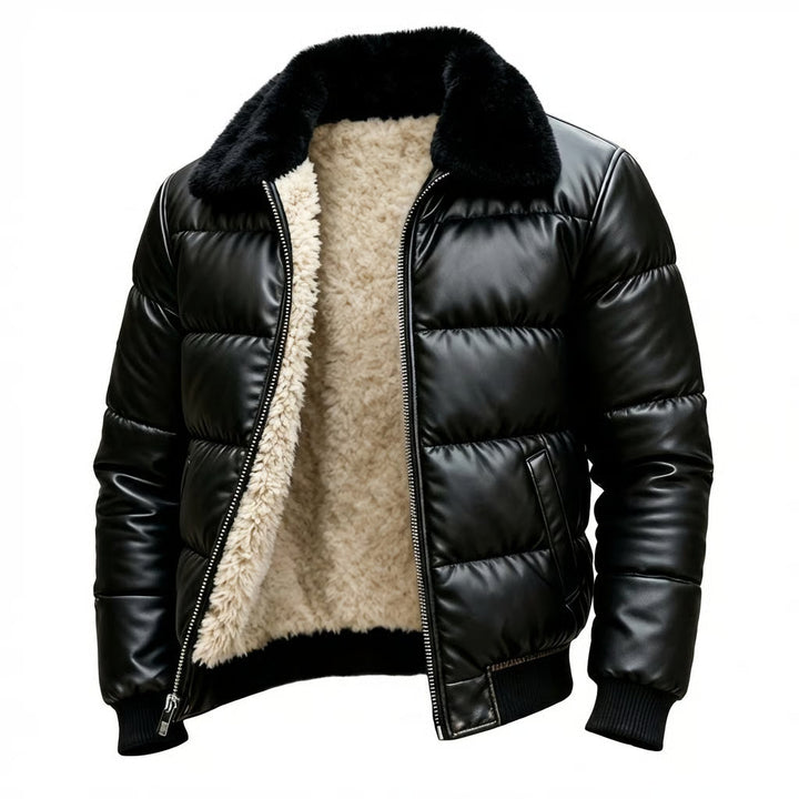 Emilstepp Steppjacke in Lederoptik mit Fellkragen in Schwarz
