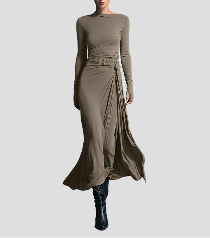 Merlyform Wickelkleid in Khaki mit seitlichem Knoten