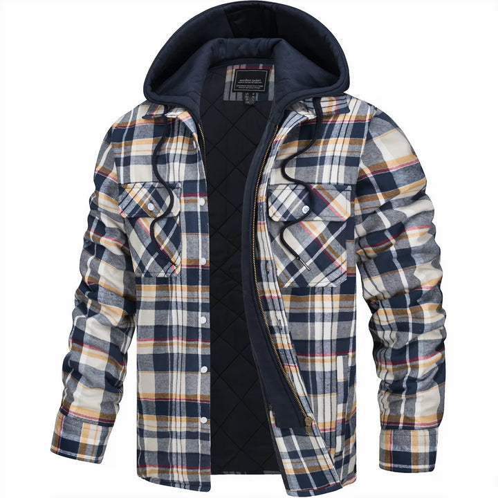 Moritzkaro Hemdjacke in Marineblau-Beige kariert