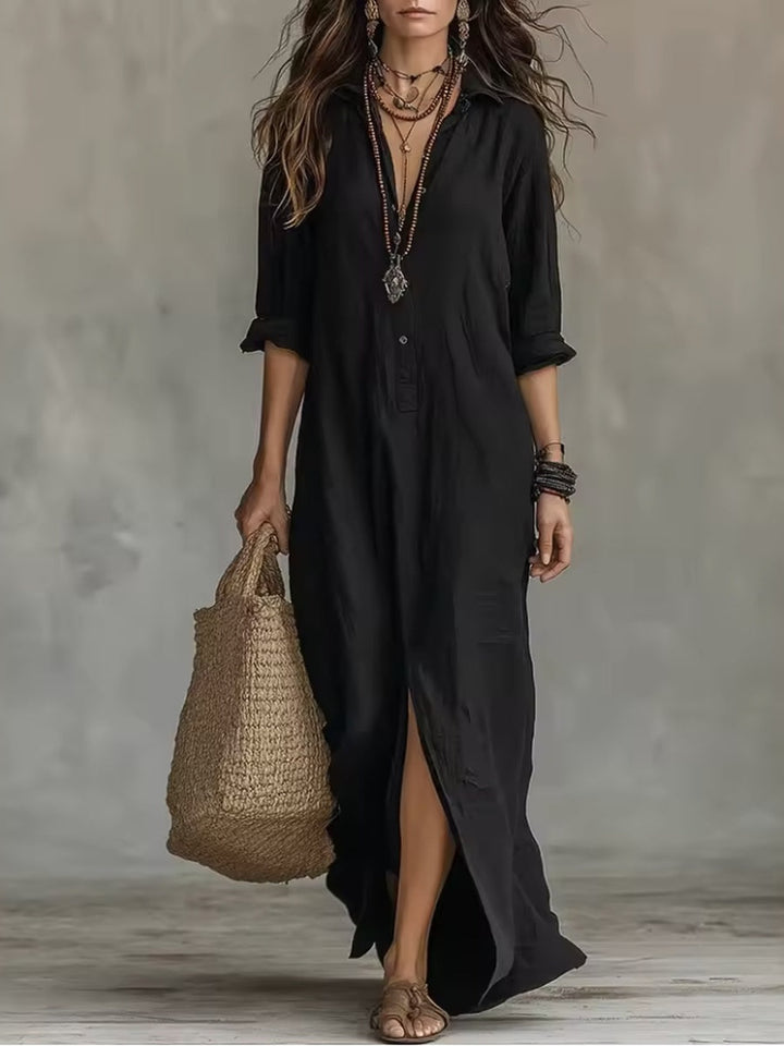 Soline Knopf-Maxikleid Schwarz